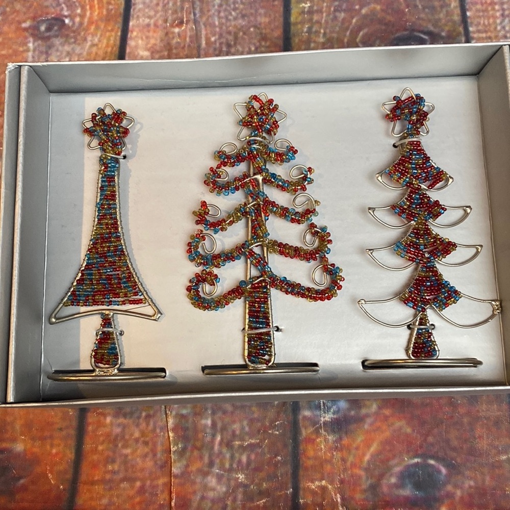 Pier 1 Imports Beaded/Metal Christmas Tree Photo Holders